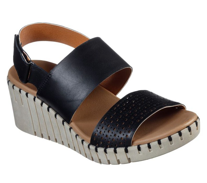 Skechers Dam Svarta Kilar Sandaler - Pier Ave - Sverige (OPBMW-4027)